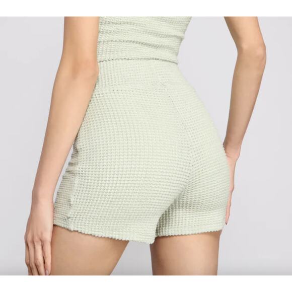Windsor S Sage Green Waffle Knit High Rise Fitted Cheeky Shorts - Picture 1 of 7